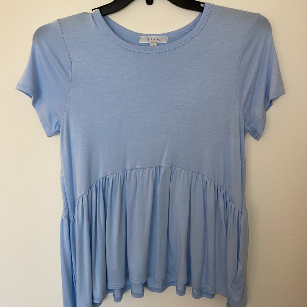 GAZE Short Sleeve Ruffle Top | Size: Medium| Color: Blue